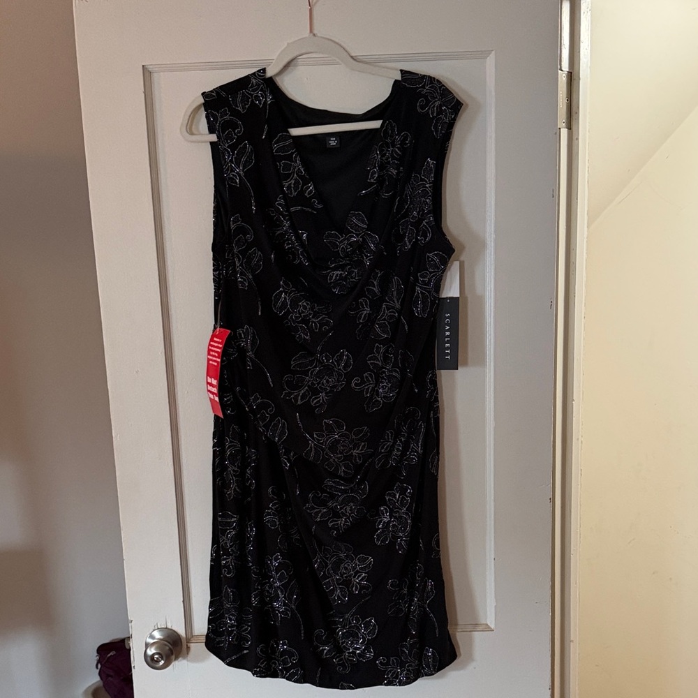 Scarlett Black Dress with Silver Floral Design